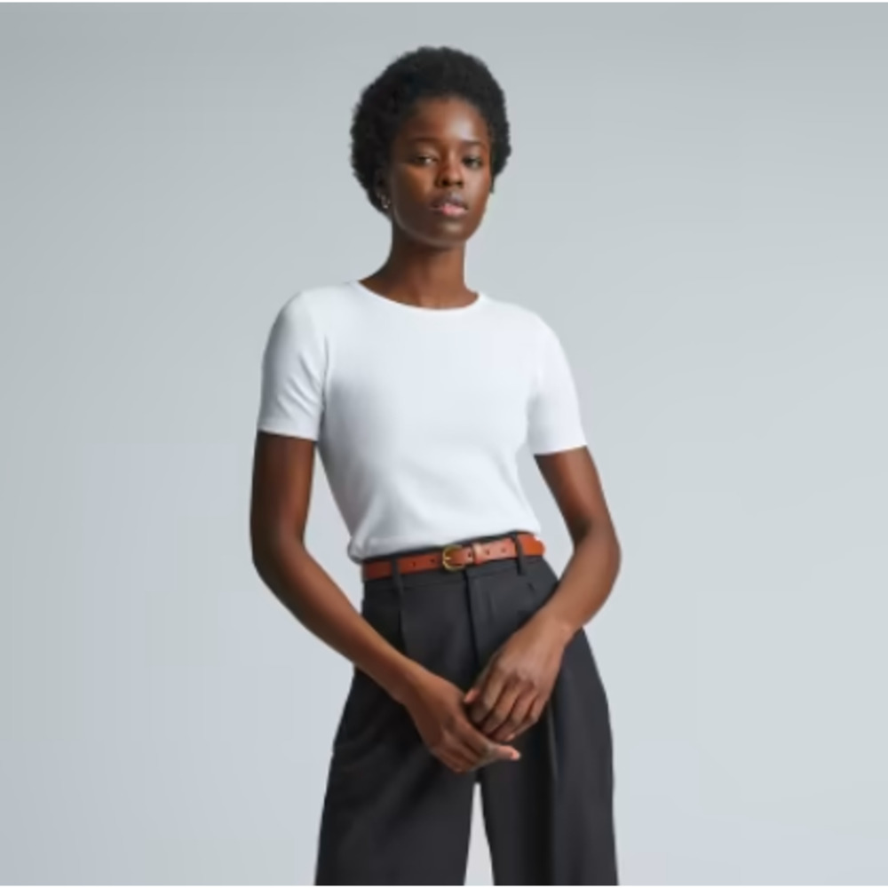Everlane The Pima Micro Rib Crew Tee, White, Size X-Small